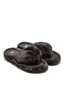 Черные женские плюшевые домашние тапочки Twigy