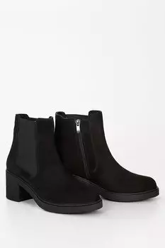ЧЕРНЫЕ женские повседневные ботинки челси из натуральной кожи с круглым носком на каблуке 51488 GNDER(R)