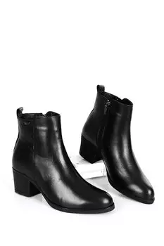 ЧЕРНЫЕ женские повседневные ботинки из натуральной кожи на каблуке и молнии 51447 GNDER(R)