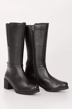 ЧЕРНЫЕ женские повседневные ботинки из натуральной кожи с круглым носком и резиновой подошвой на каблуке GN514 GNDER(R)