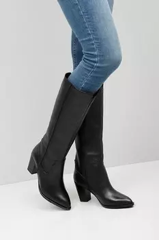 ЧЕРНЫЕ женские повседневные ботинки из натуральной кожи с круглым носком на каблуке 46521 GNDER(R)