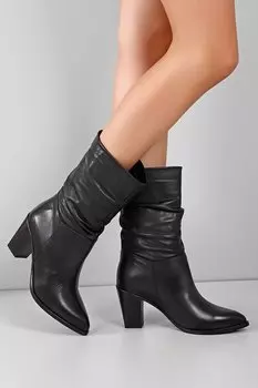 ЧЕРНЫЕ женские повседневные ботинки из натуральной кожи с острым носком и сильфоном на каблуке 44579 GNDER(R)