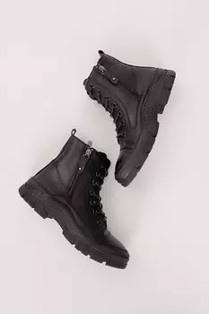 ЧЕРНЫЕ женские повседневные ботинки на молнии и шнуровке с круглым носком 35131 GNDER(R)