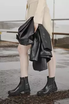 ЧЕРНЫЕ женские повседневные ботинки на молнии из натуральной кожи с круглым носком на резиновой подошве 47408 GNDER(R)