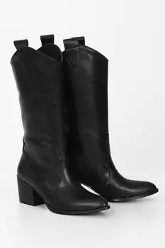 ЧЕРНЫЕ женские повседневные ботинки Western Cowboy с острым носком на каблуке 34036 GNDER(R)