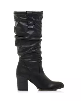 Черные женские сапоги на высоком каблуке с мятым голенищем Mustang, черный