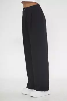 Черные женские удобные брюки со складками и пуговицами Chandraswear