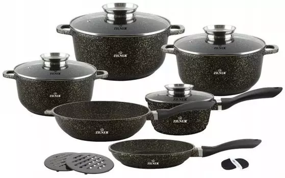 Черные золотые кастрюли Кастрюли Кастрюля с каменным покрытием Кастрюля для компота Суповая кастрюля Индукционные кастрюли (1,3 л/1,5 л/2,3 л/3,4 л/4,5 л/6,8 л) Zilner