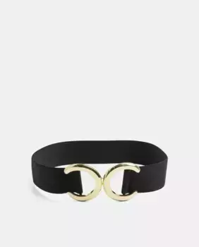 Черный эластичный ремень с крупной золотой пряжкой Pieces, золотой