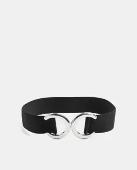 Черный эластичный ремень с крупной золотой пряжкой Pieces, серебрянный