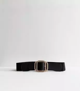 Черный эластичный ремень с пряжкой и стразами New Look, черный