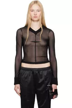 Черный эластичный сетчатый свитер с длинными рукавами MM6 Maison Margiela