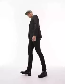 Черный эластичный супероблегающий фактурный пиджак Topman