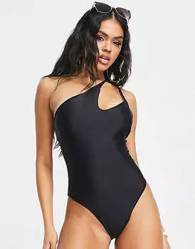Черный асимметричный купальник с высоким вырезом на одно плечо ASOS DESIGN