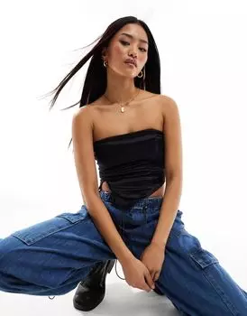 Черный асимметричный топ без бретелек Pimkie