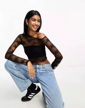 Черный асимметричный топ из прозрачного кружева ASOS