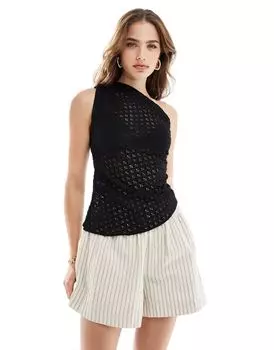 Черный асимметричный топ крючком Mango