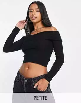 Черный асимметричный топ Miss Selfridge Petite с завязками в рубчик