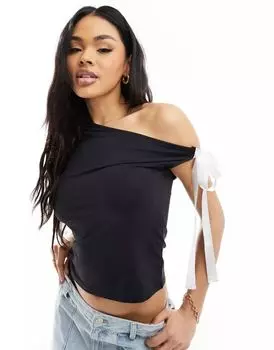 Черный асимметричный топ с галстуком-бабочкой ASOS