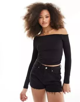 Черный асимметричный топ с открытыми плечами Pull&Bear Second Skin