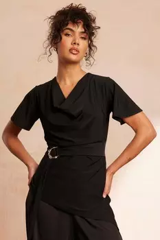 Черный асимметричный топ с пряжкой QUIZ Clothing