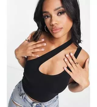 Черный асимметричный укороченный топ с бретелями и вырезами ASOS DESIGN