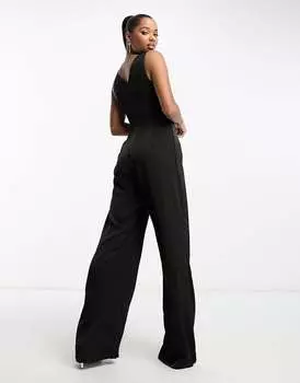 Черный атласный комбинезон NaaNaa