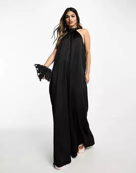 Черный атласный комбинезон с высоким воротником ASOS DESIGN