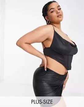 Черный атласный корсетный лиф бикини ASOS Curve
