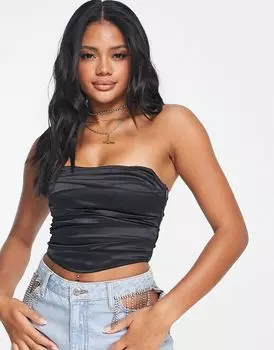 Черный атласный корсетный топ ASOS DESIGN