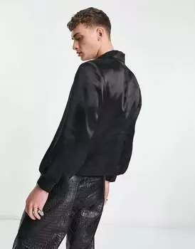 Черный атласный пиджак с объемными рукавами ASOS