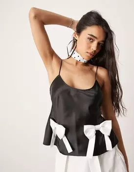 Черный атласный топ-комбинация с бантом ASOS DESIGN