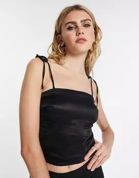 Черный атласный топ на бретельках прямого кроя Topshop — часть комплекта