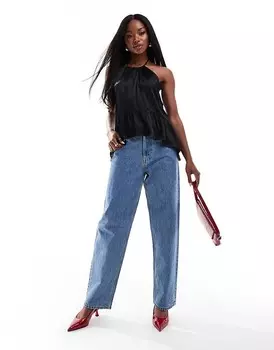 Черный атласный топ с высоким воротником ASOS DESIGN