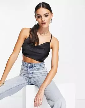 Черный атласный топ с завязками ASOS
