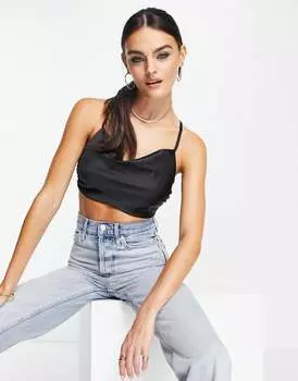 Черный атласный топ с завязками ASOS DESIGN