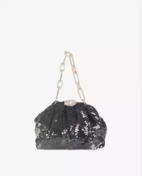 Черный бархатный клатч, расшитый пайетками, с ручкой и фантазийным табатье Volum