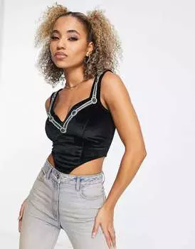 Черный бархатный корсет с бисером ASOS