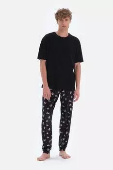 Черный бархатный пижамный комплект Jogger с принтом в метр Dagi