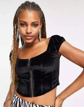 Черный бархатный укороченный корсет в винтажном стиле Reclaimed Vintage