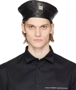 Черный берет из искусственной кожи с монограммой MISBHV