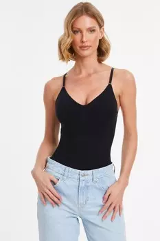 Черный бесшовный боди на бретелях QUIZ Clothing
