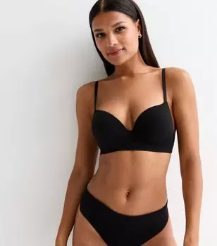 Черный бесшовный бюстгальтер на косточках в рубчик New Look, черный