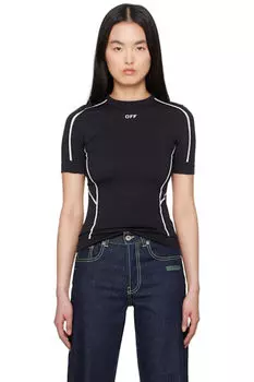 Черный бесшовный спортивный топ с коротким рукавом Off-White