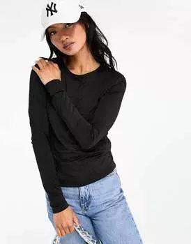 Черный бесшовный топ с длинными рукавами Stradivarius