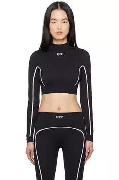 Черный бесшовный укороченный топ Stamp Off-White