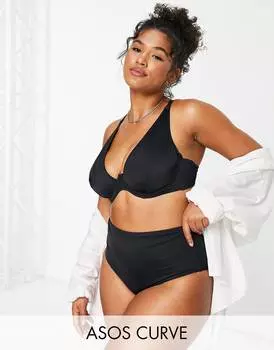 Черный бикини-топ на косточках ASOS DESIGN Curve mix and match