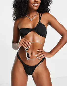 Черный бикини-топ на одно плечо с перекрестной перекрещенной передней частью Pull&Bear