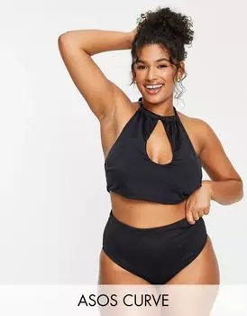 Черный бикини-топ с воротником-хомутом ASOS DESIGN Curve