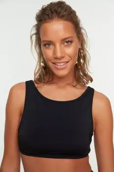 Черный бикини-топ с вырезом через шею Trendyol